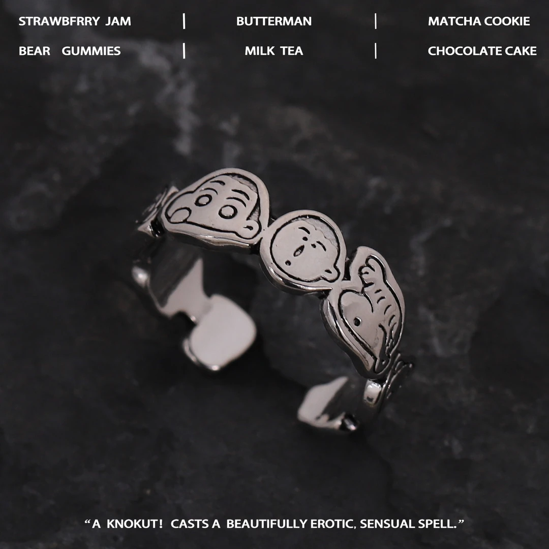 纯铜戒指 蜡笔小新一家人开口戒指冷淡风个性指环朋克视觉系男女