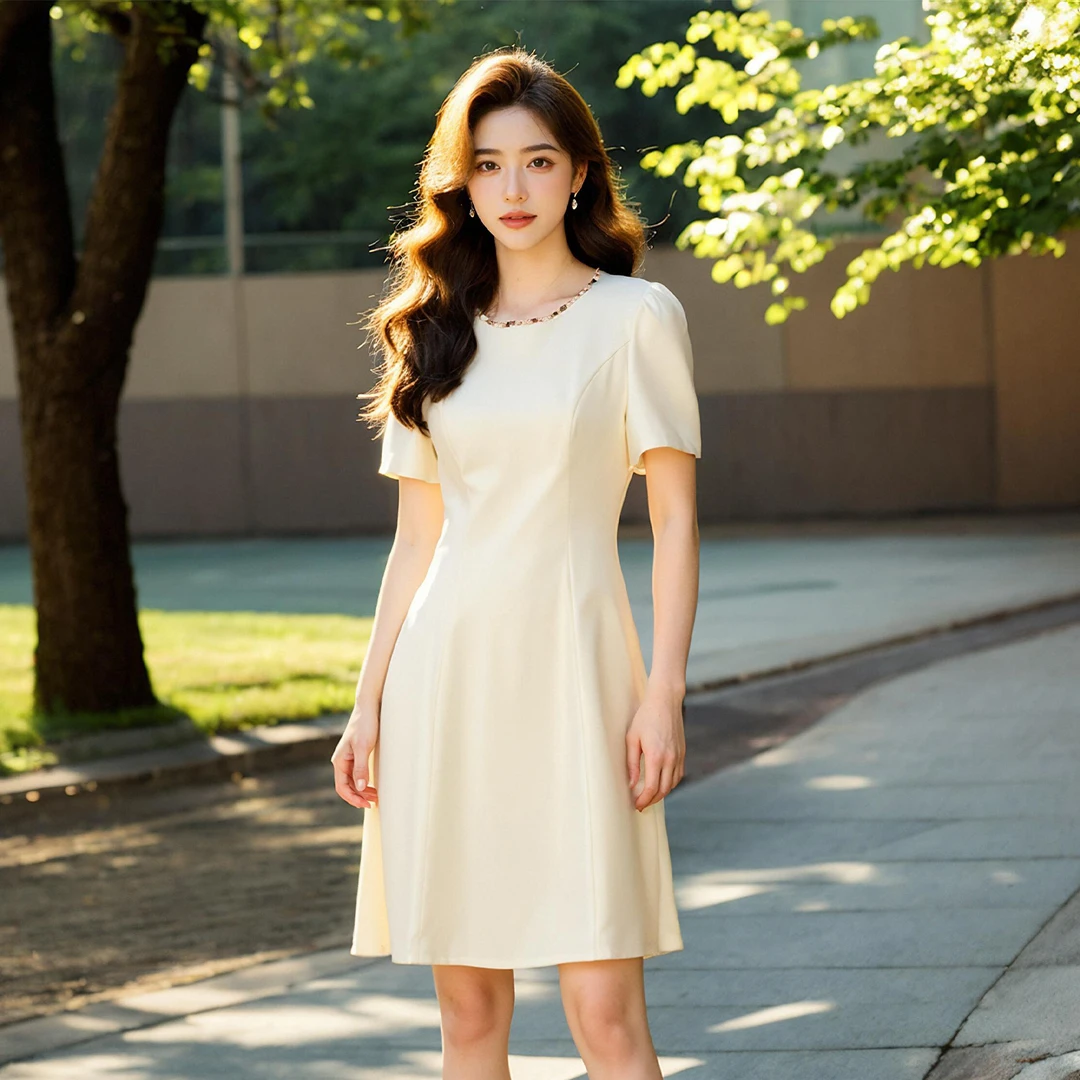 奢姿大码女装2025夏季重工钉珠设计时尚连衣裙胖妹妹减龄圆领裙子