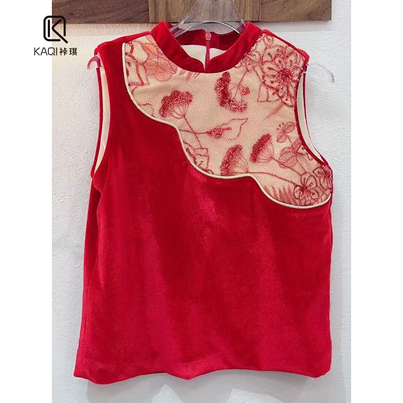 【KAQI童装】女童秋冬季新公主宝宝复古国风加绒背心上衣T恤92341