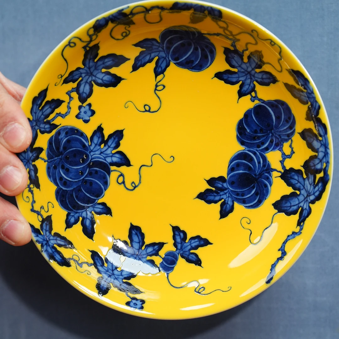 立勤堂黄地青花南瓜纹壶承 容量80cc