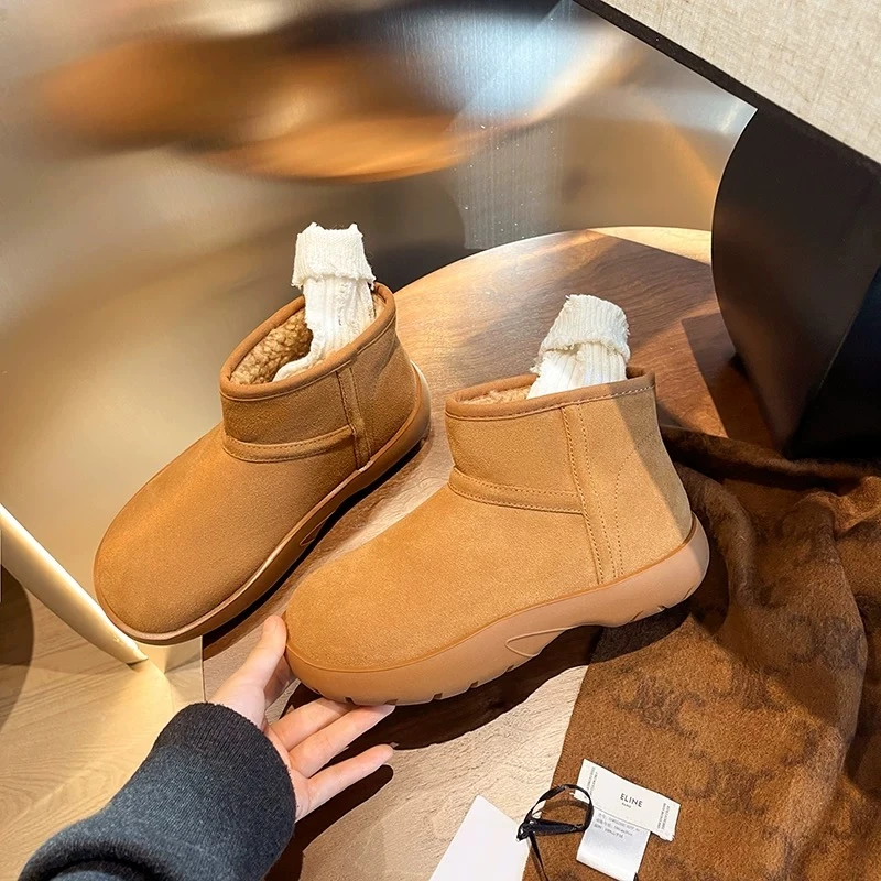 【C.H】厚底小个子百搭雪地靴女鞋2024秋冬新款加绒棉靴复古短靴-W