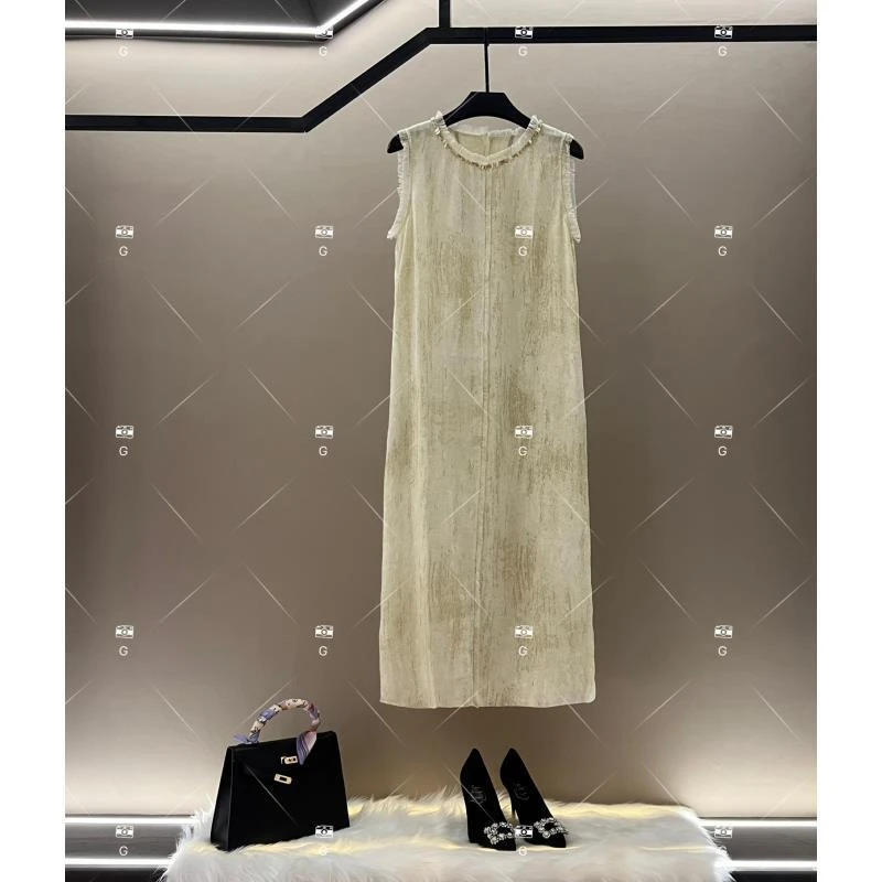 【WW】夏季新款复古时尚百搭印花无袖连衣裙 H-779
