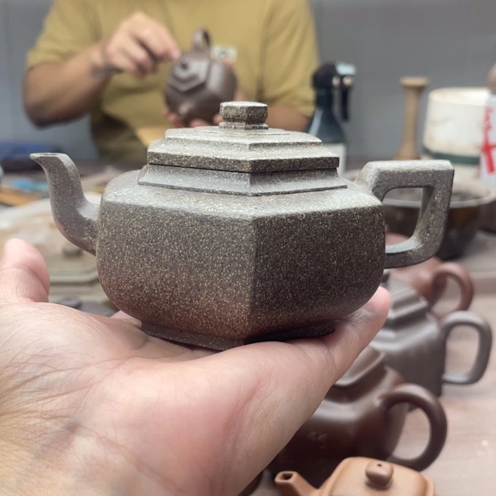 茶壶紫砂六方雪华,手工泥