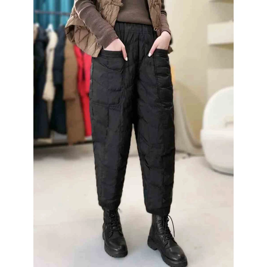 新款轻薄棉裤女防风保暖休闲百搭时尚百搭靴裤长裤菱形哈伦裤妈妈