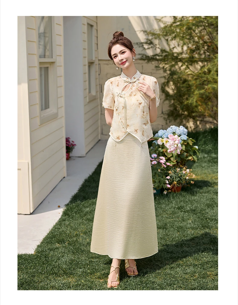 时尚套装新中式休闲风小个子短袖夏季套装温柔法式蕾丝显瘦气质