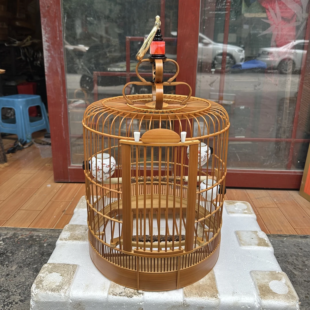 手工竹丝鸟笼，广底川底凯里画眉鸟笼，老料留青皮鸟笼泡油款活动底