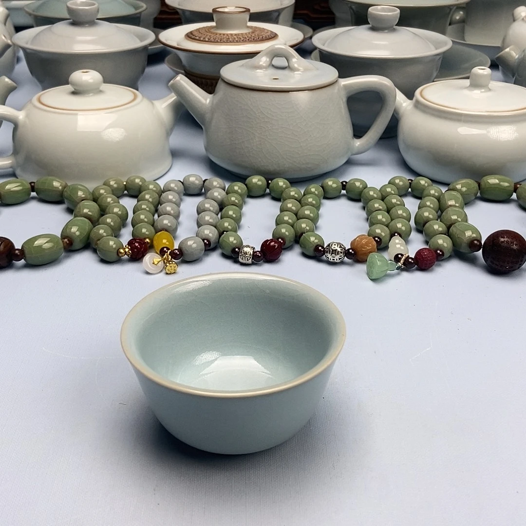 杯天青微蓝压手杯原矿原釉原产地
