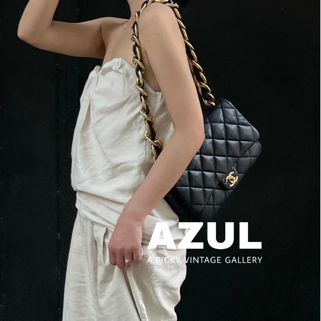 95新 Chanel/香奈儿 Azul-22S黑金粗链条cf大号腋下包49846