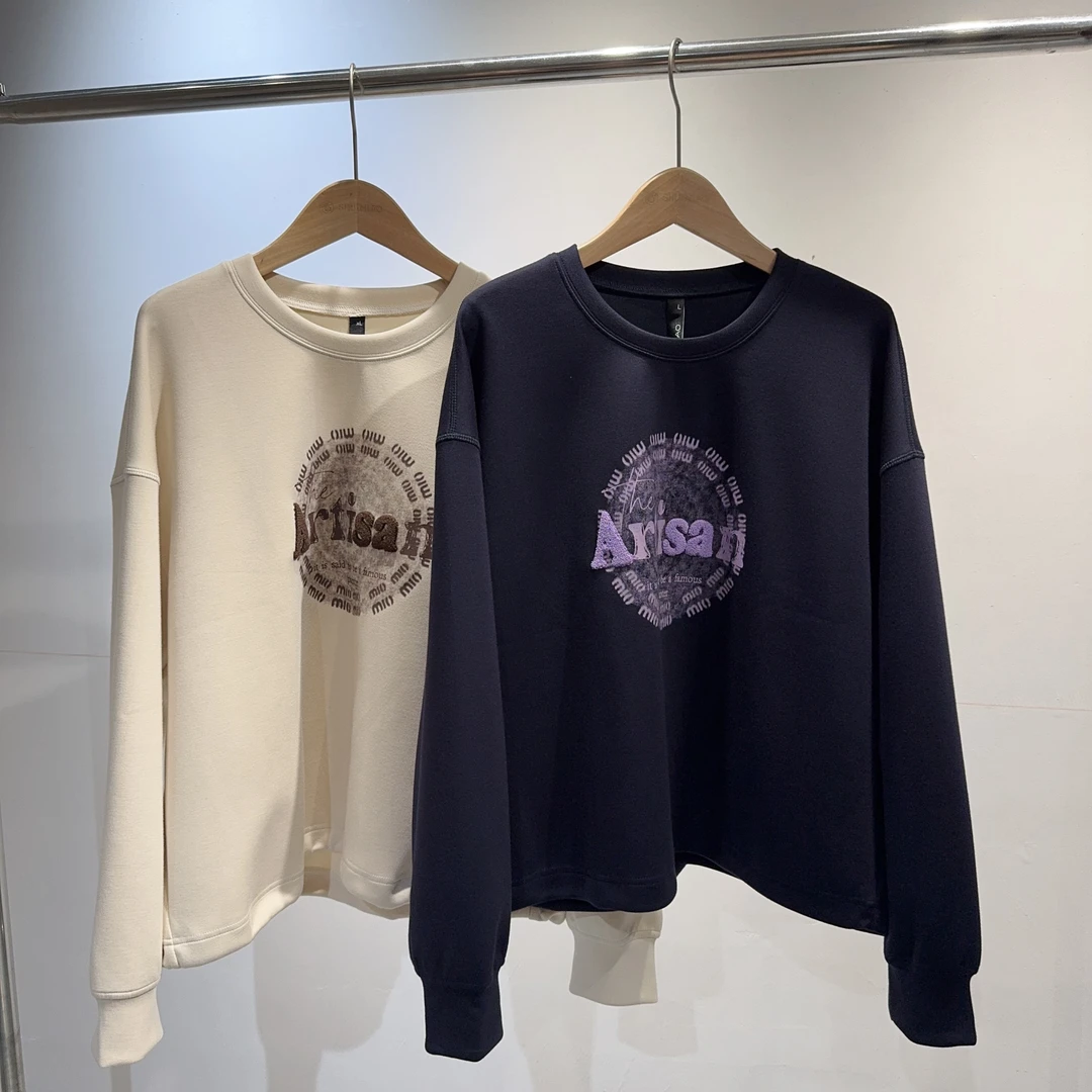 水淼2025秋长袖圆领潮流秋冬时尚印花宽松型上衣卫衣1199