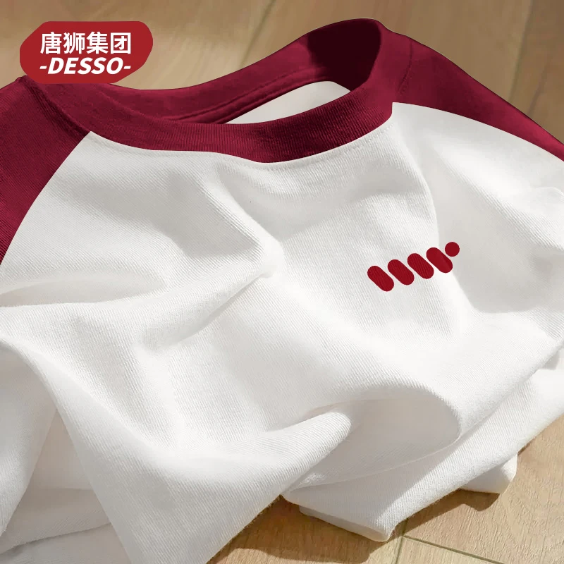 唐狮集团desso插肩撞色纯棉短袖女款美式复古2025夏季新款T恤上衣