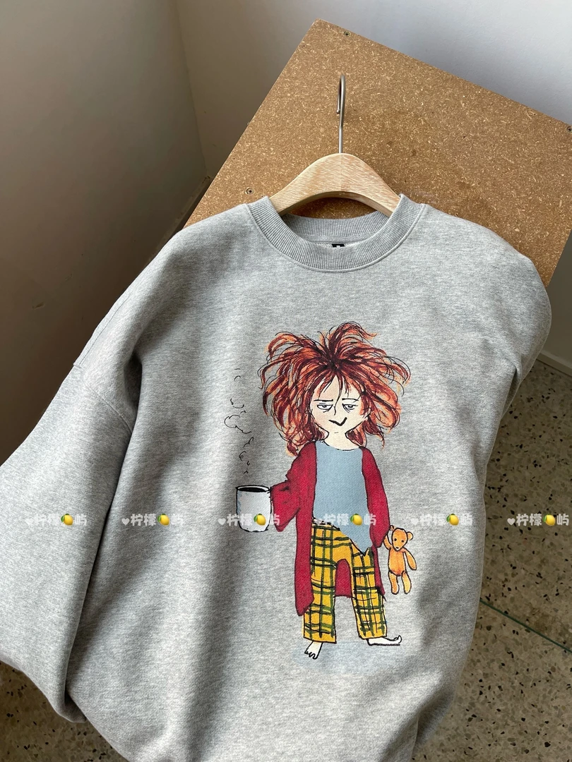 慵散女孩  *   圆领印花慵懒风宽松百搭卫衣女装