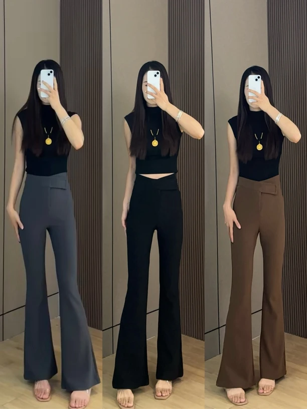 魔术贴轻薄高腰设计感直筒喇叭显瘦气质高级休闲裤夏季早秋99391#