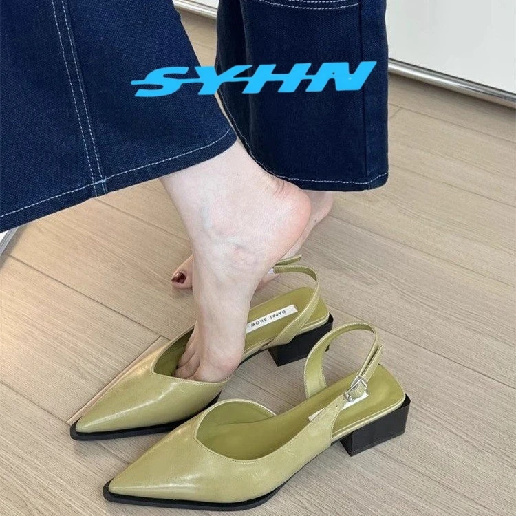 简约法式高级感包头凉鞋女2025春夏季新款气质粗跟不累脚尖头单鞋