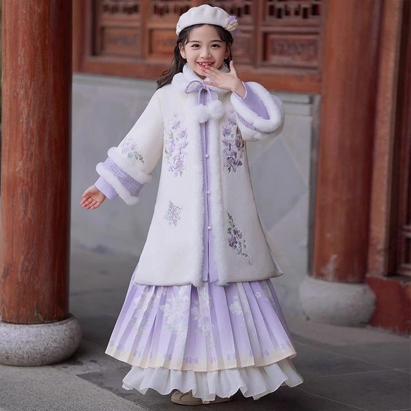 汉服女童冬季2025新款儿童古风唐装秋冬款古装拜年服国风过年冬装