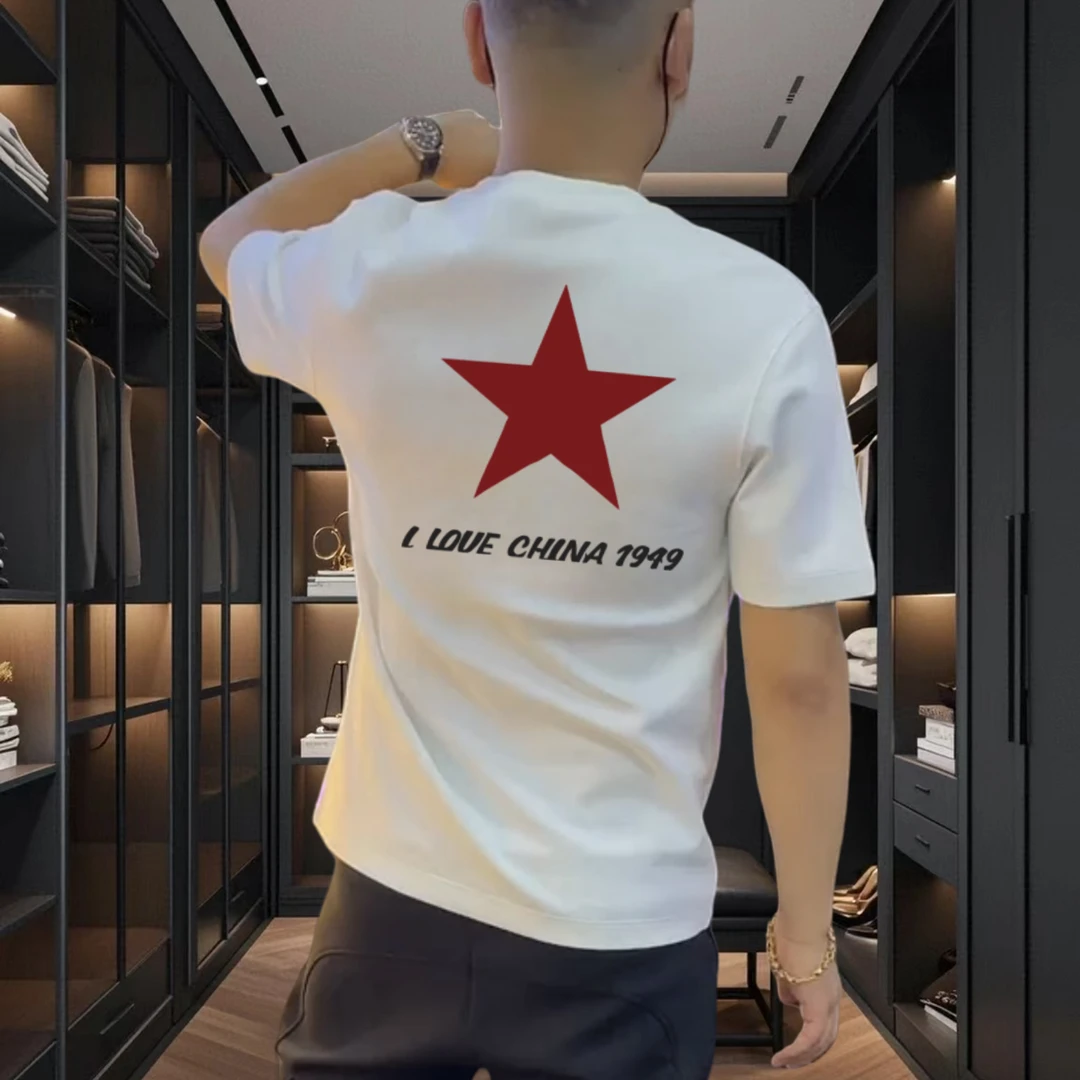 春夏新款男士国潮纯棉短袖T恤时尚休闲夏季半袖潮流修身运动百搭