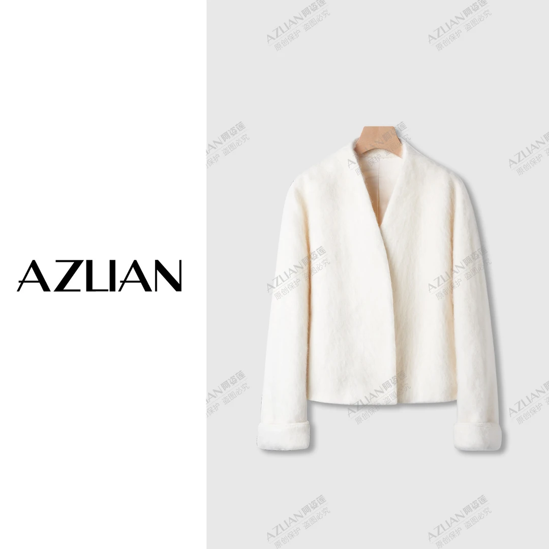 优雅气质短款羊毛V领百搭拉绒毛呢外套宽松上衣女 PX-2111