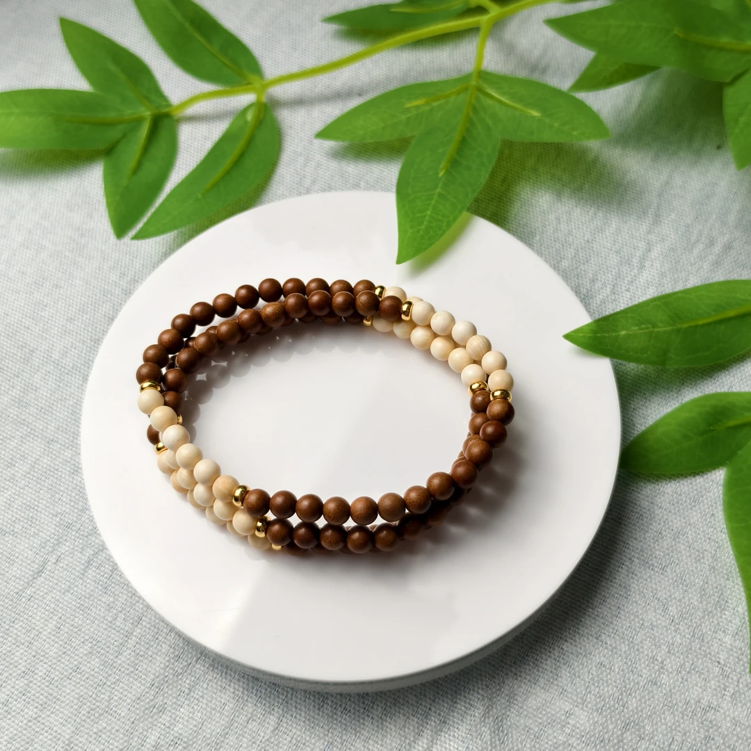 【珠宝厂长】约5mm猛犸牙圆珠多圈手串DIY檀木