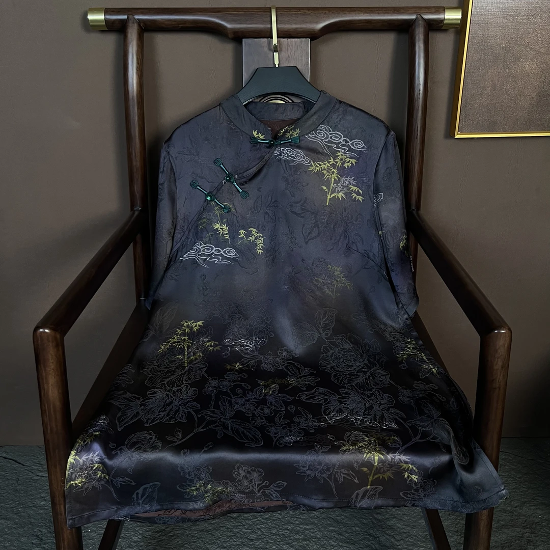 【墨韵】新中式上衣中国风复古提花绸缎奥黛衫