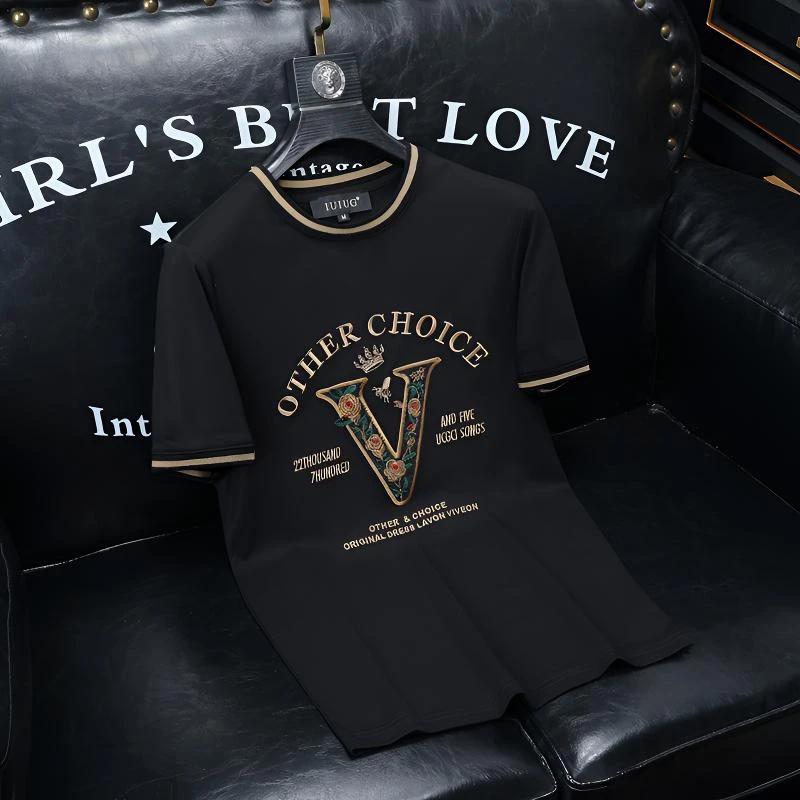 IUIUG夏季欧货时尚休闲轻奢潮流百搭薄款丝光棉圆领短袖t恤半袖男