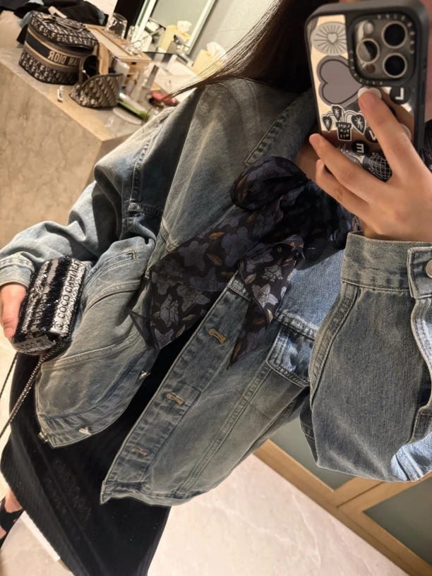 Amarilli 春新款盐系复古撞色牛仔外套