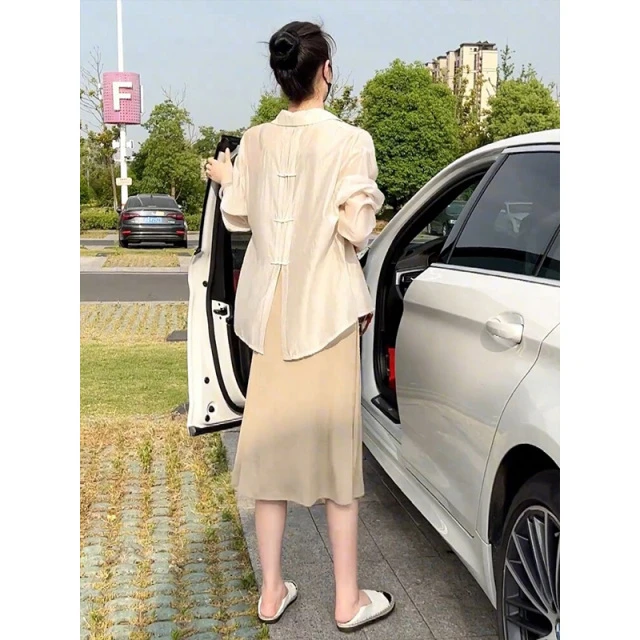 欧货防晒衬衫外套女小个子2025夏季新款国风衬衣法式吊带裙两件套