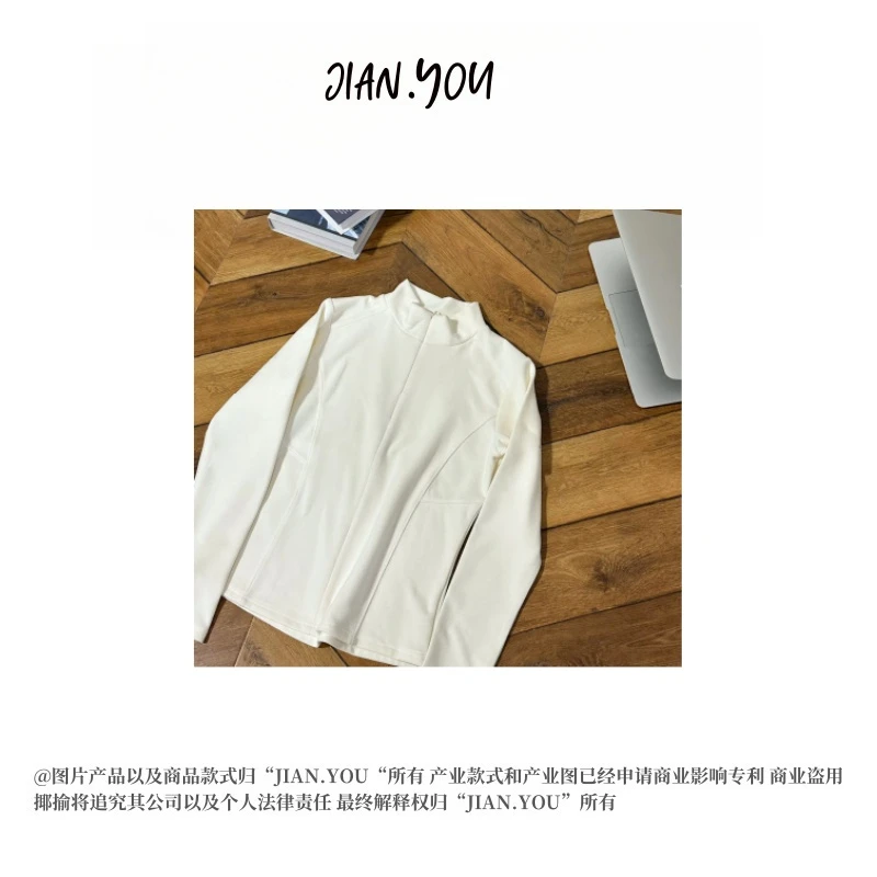 JIANYOU-[轻盈无束]骆马绒长袖打底衫半拉链修身显瘦上衣DY-8880