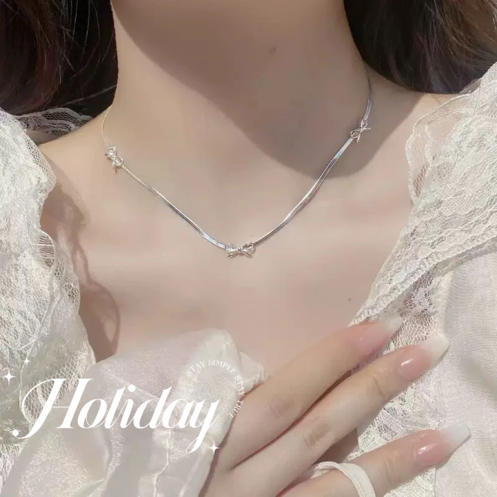 坠链均925银 s925纯银蝴蝶结蛇骨链ins小众清冷感