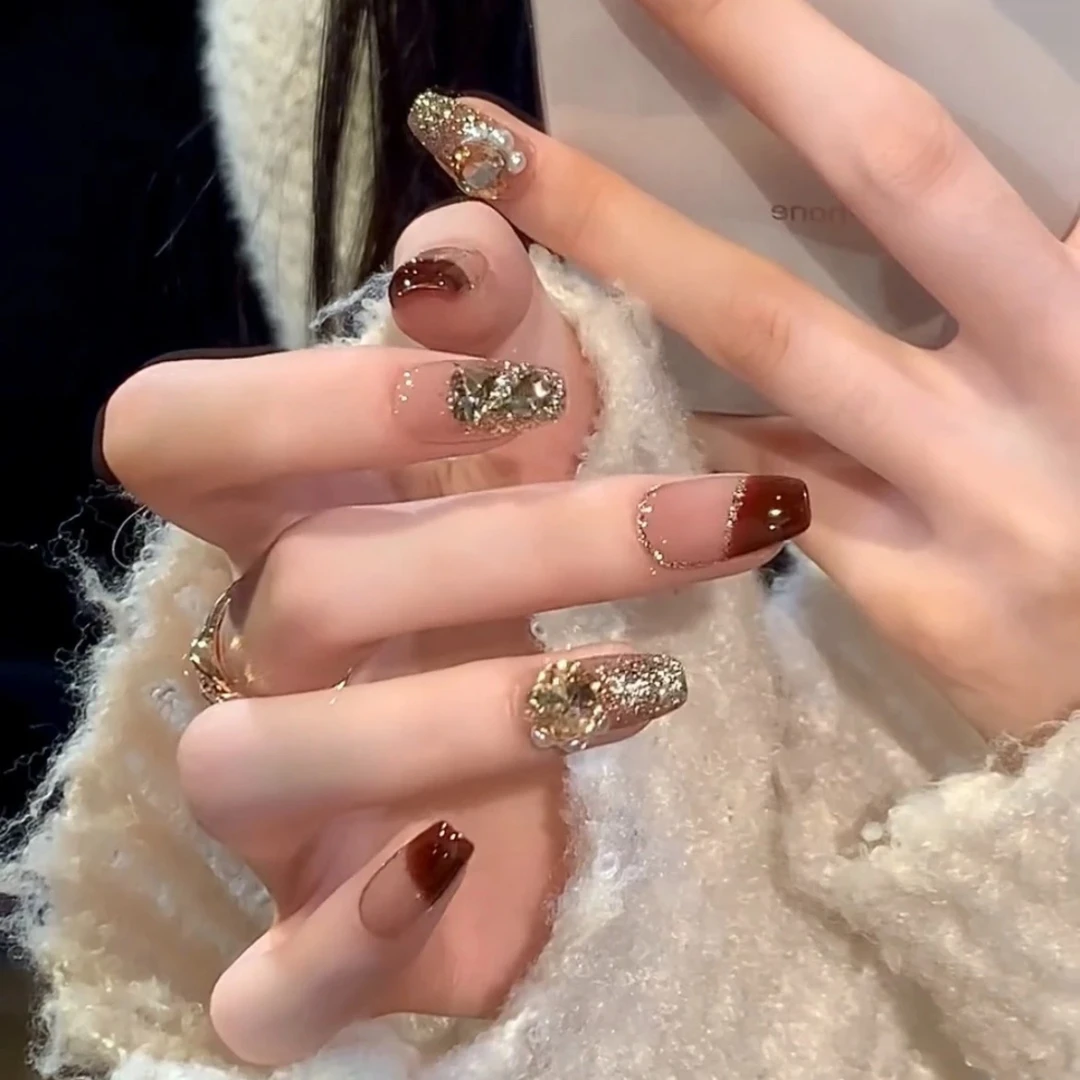 【深酒厘子】新年战甲酒红高级感香槟爆闪穿戴甲可拆卸