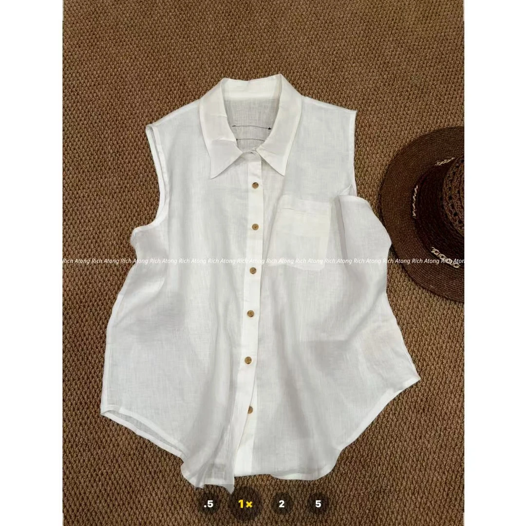 atong/阿彤-【方块polo】2025 高端100%亚麻polo领背心小衫0605-12