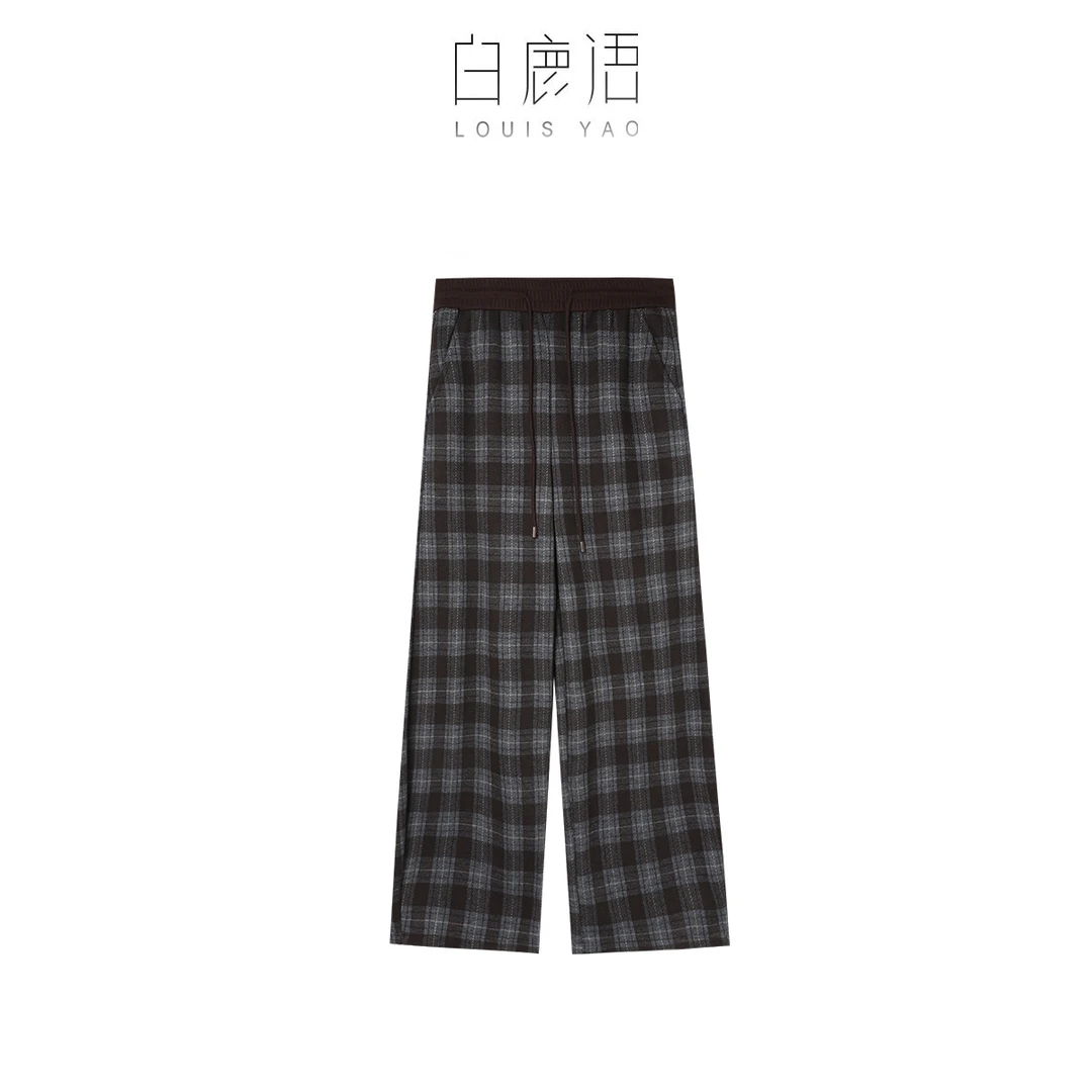 DY【商场同款新品】白鹿语时尚百搭格纹松紧腰休闲裤女（播）BX20318