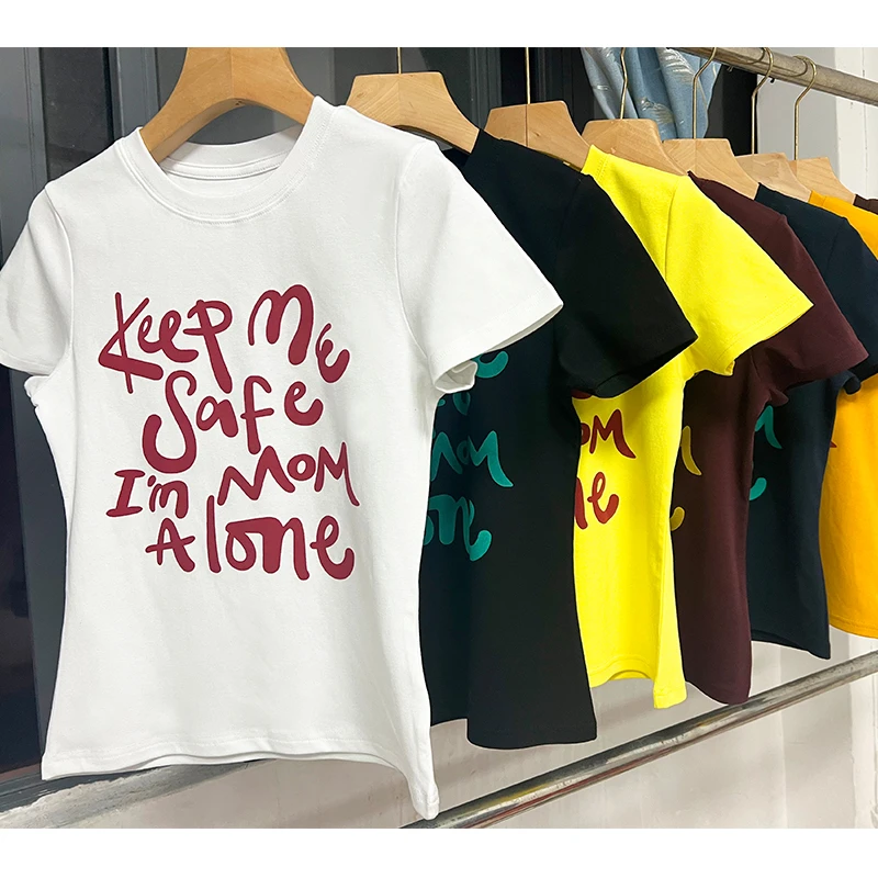 2025春季新款圆领正肩字母印花短袖T恤女显瘦减龄洋气百搭上衣