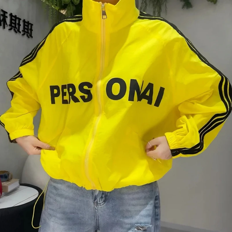 辣妹时尚气质防晒外套2025新款设计款字母袖杠显瘦宽松百搭上衣女
