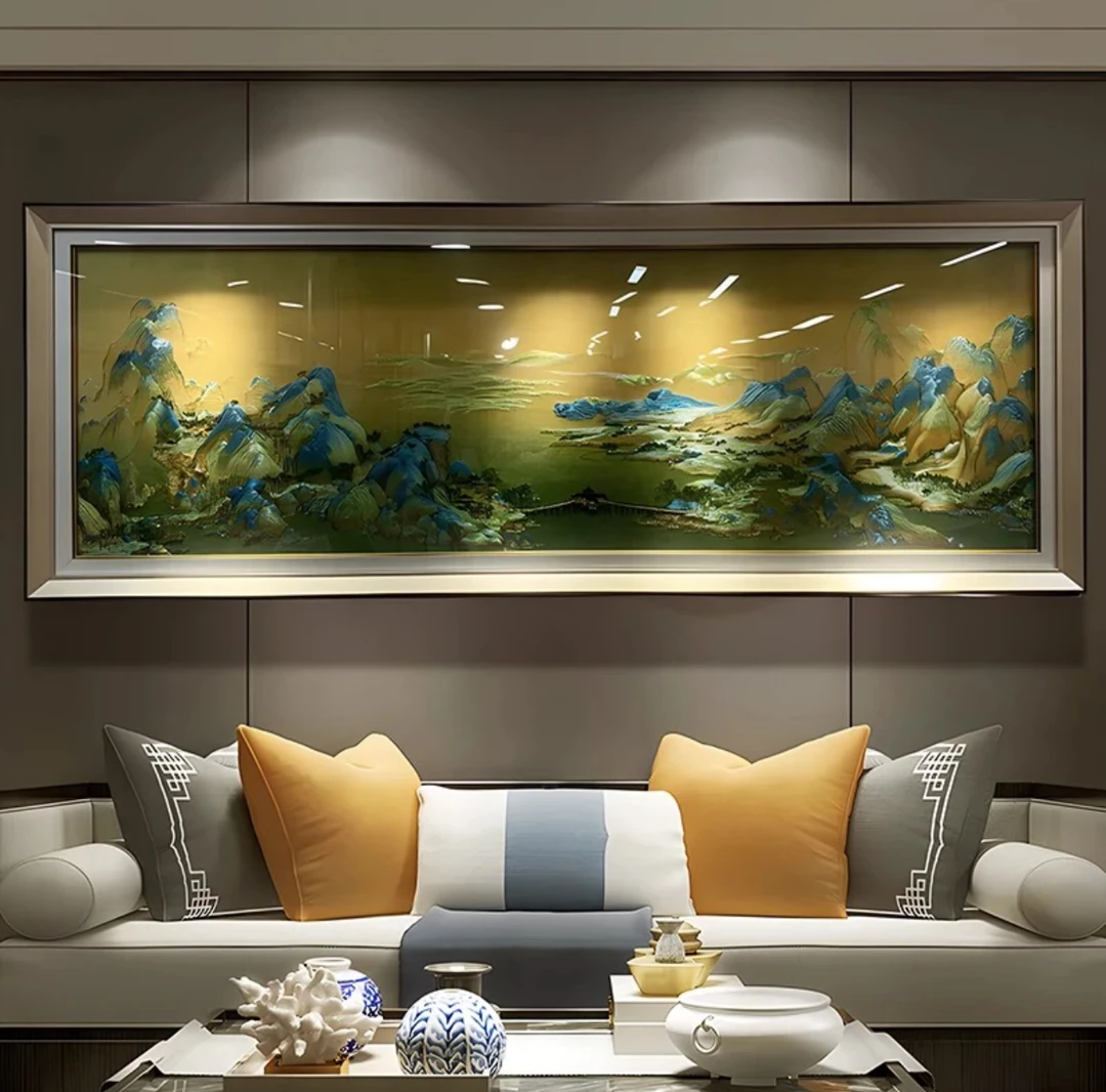 千里江山苏绣客厅挂画苏州刺绣沙发背景墙装饰画山水风景壁画送礼