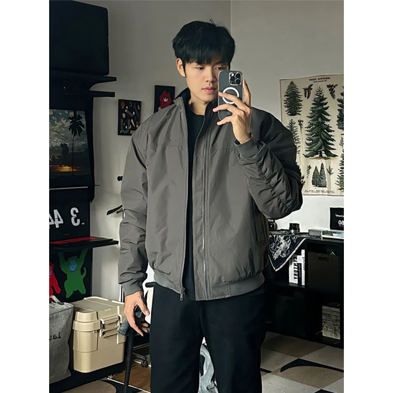 GTAL飞行员教练夹克外套男春秋款潮牌美式复古狼灰色立领上衣外套