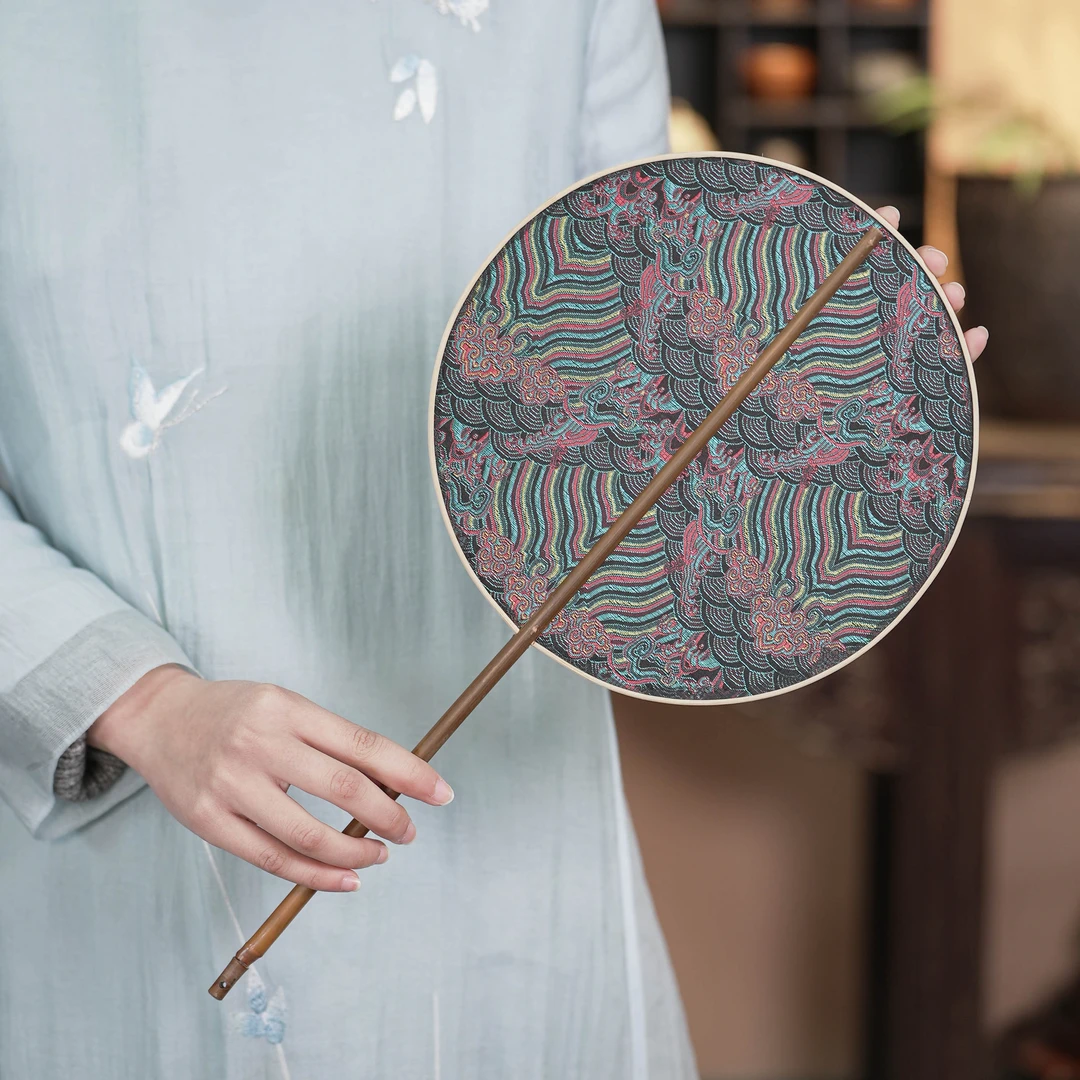 中国风复古竹编团扇