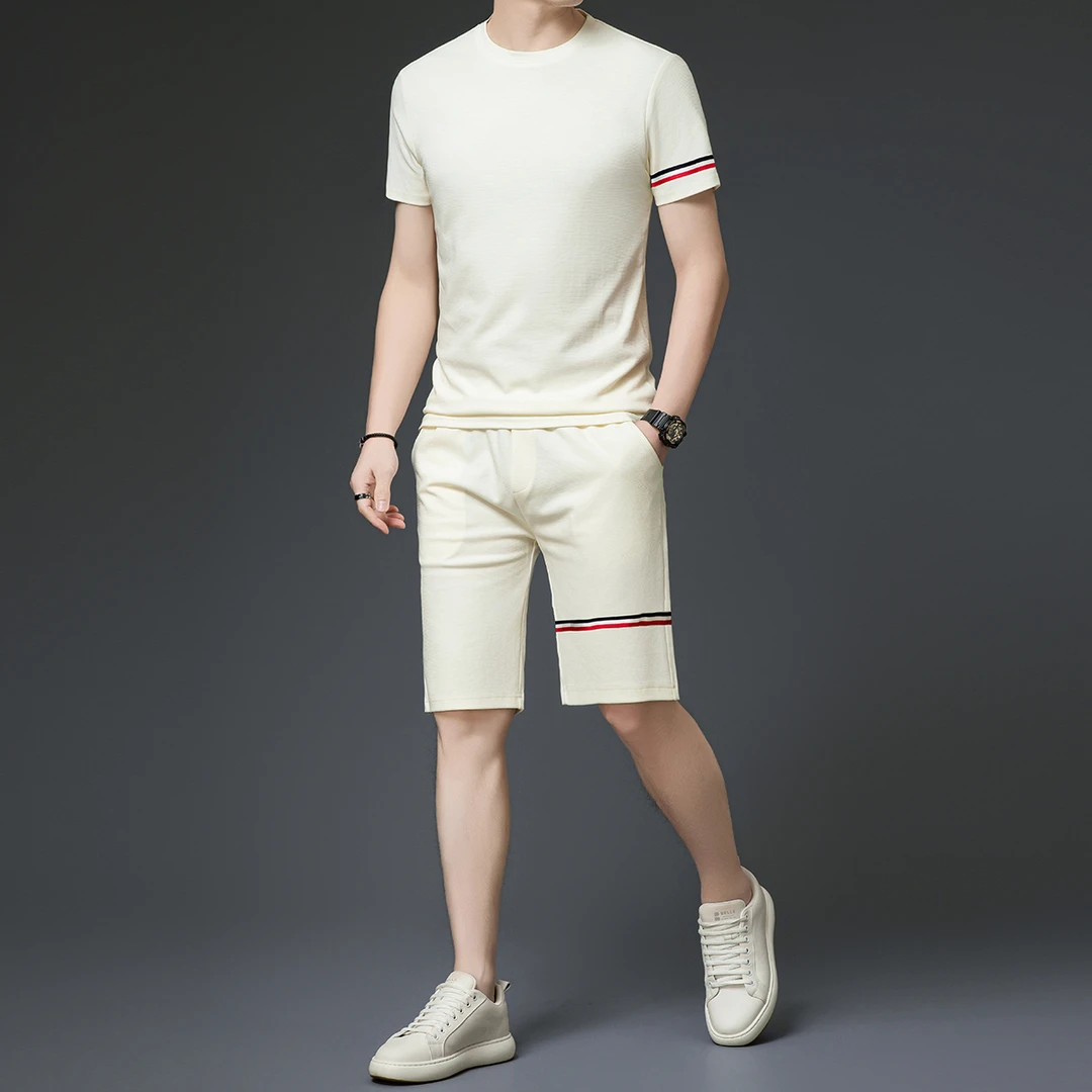 法尔利格夏季新款休闲运动短袖套装男士两件套百搭五分裤运动服