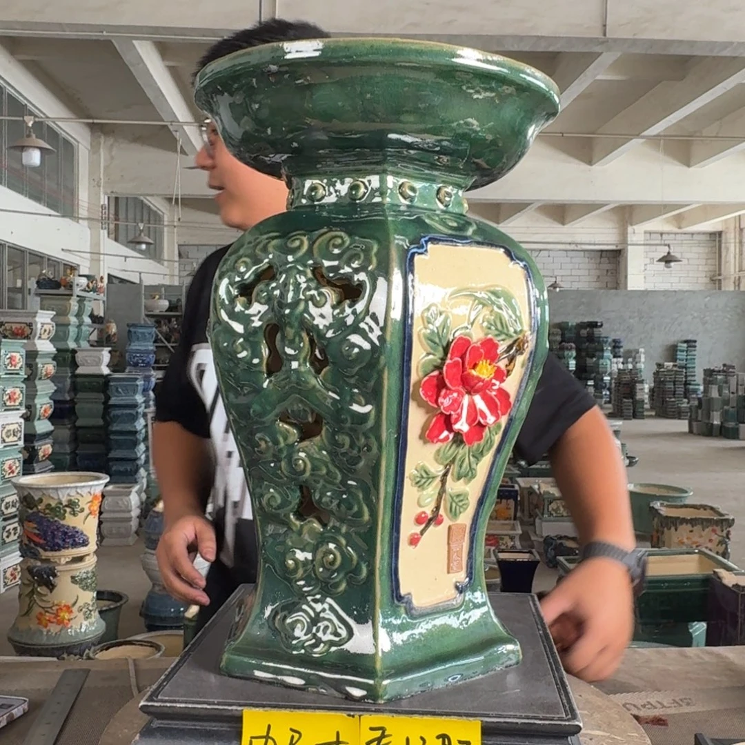 。一风堂石湾花盆 打磨痕迹 面宽30高45