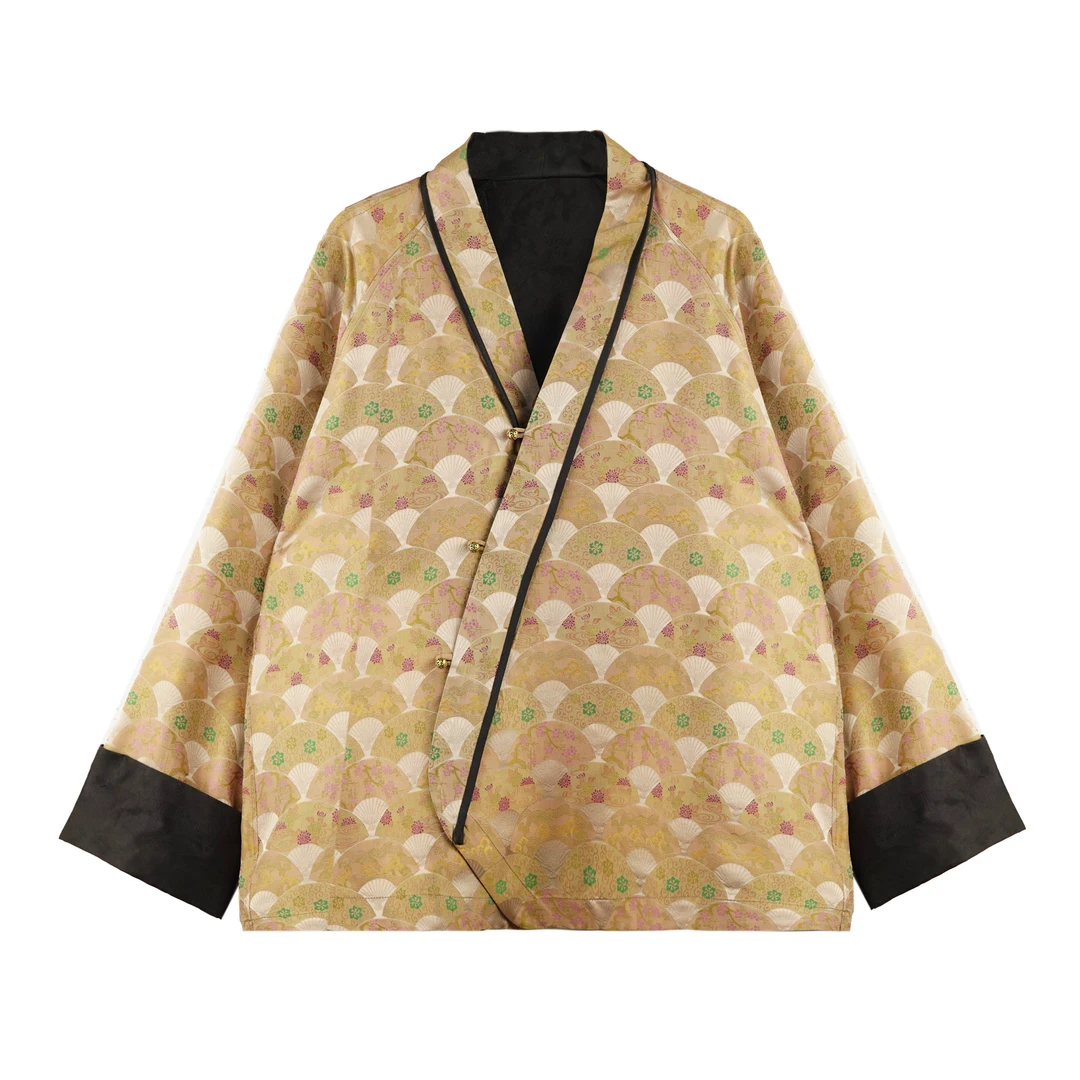 2025新款时尚国风宋锦小扇子织花中国风茶服外套 24628