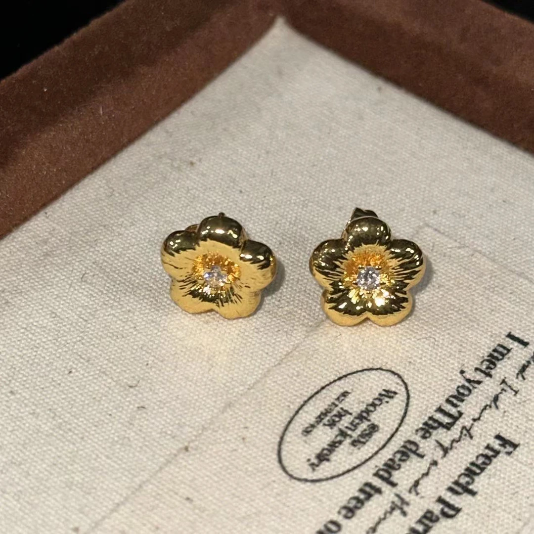 铜合金耳饰 有米花太阳花朵耳饰-3953