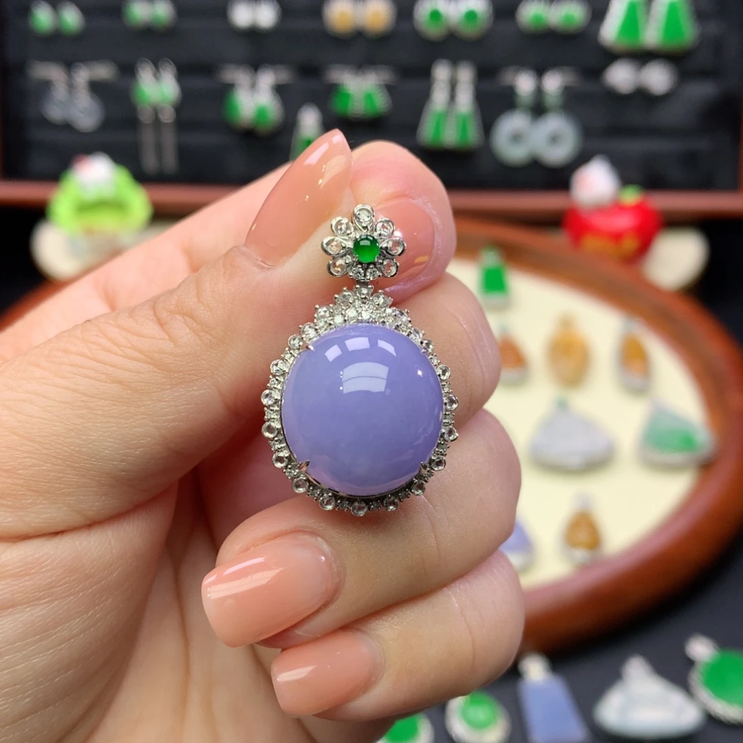 翡翠18K金镶嵌吊坠(不含链)