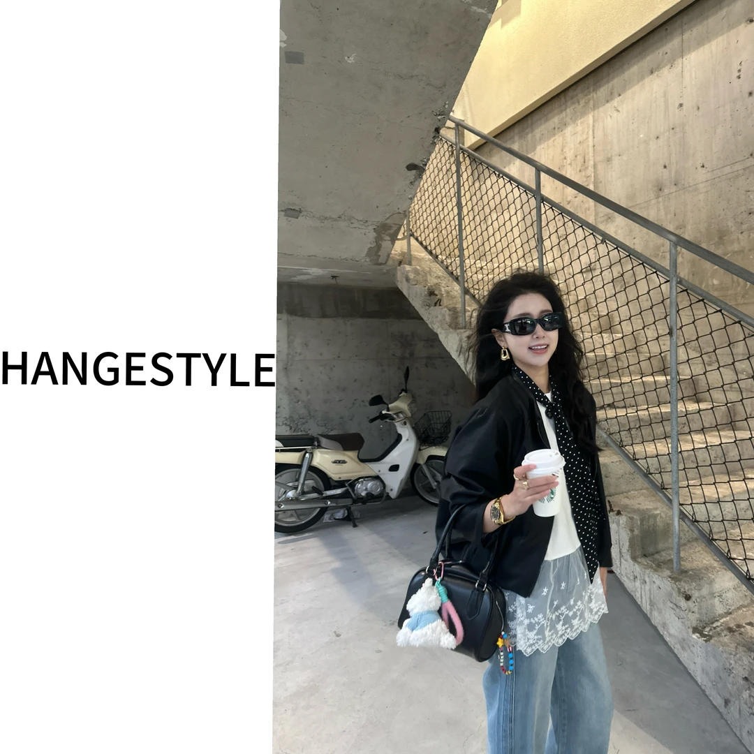 请叫我大韩《慕尼黑》韩系chic甜酷皮衣春季新款高级感外套丝巾3316