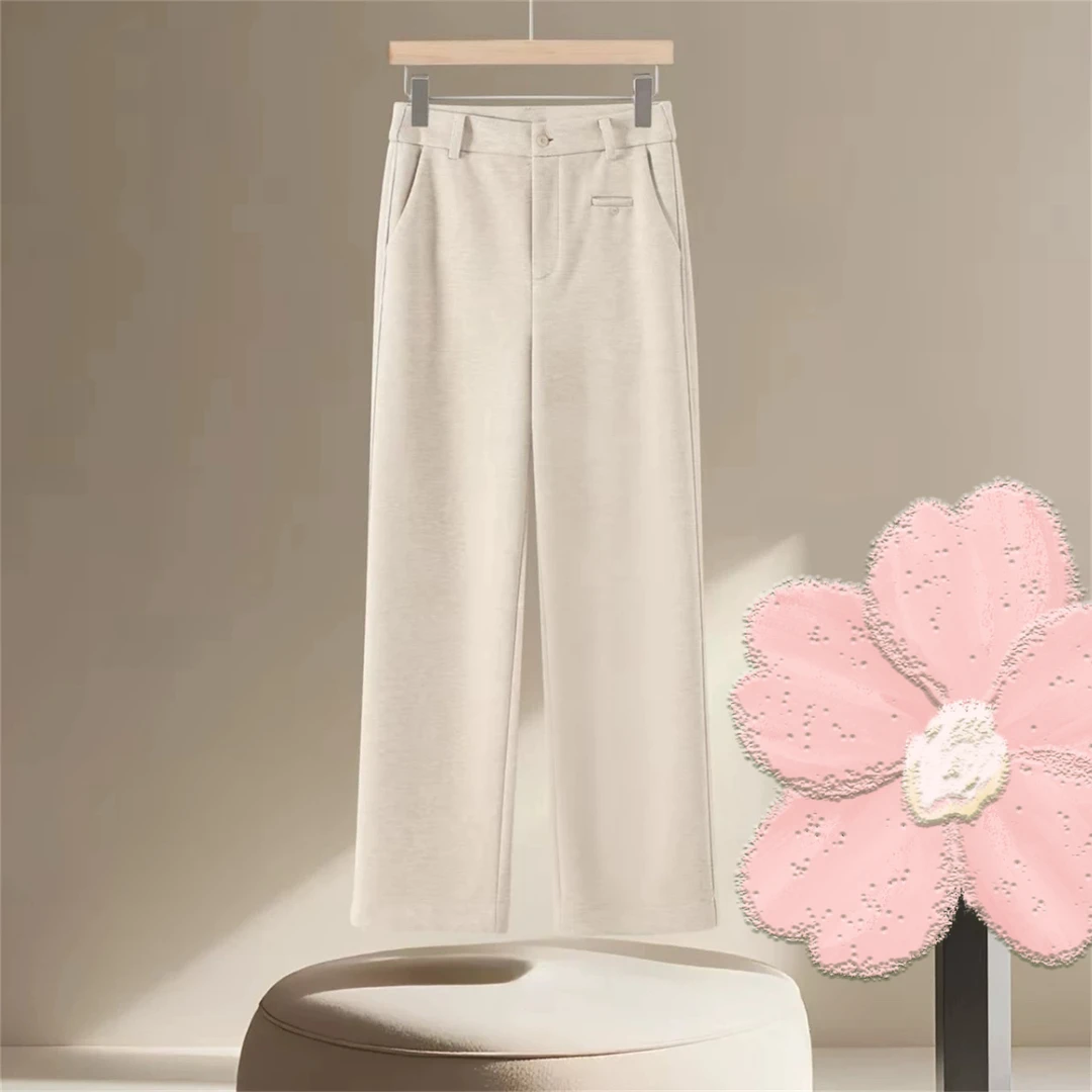 8666高级感垂感羊毛时尚高腰窄版直筒裤宽松显瘦直筒裤