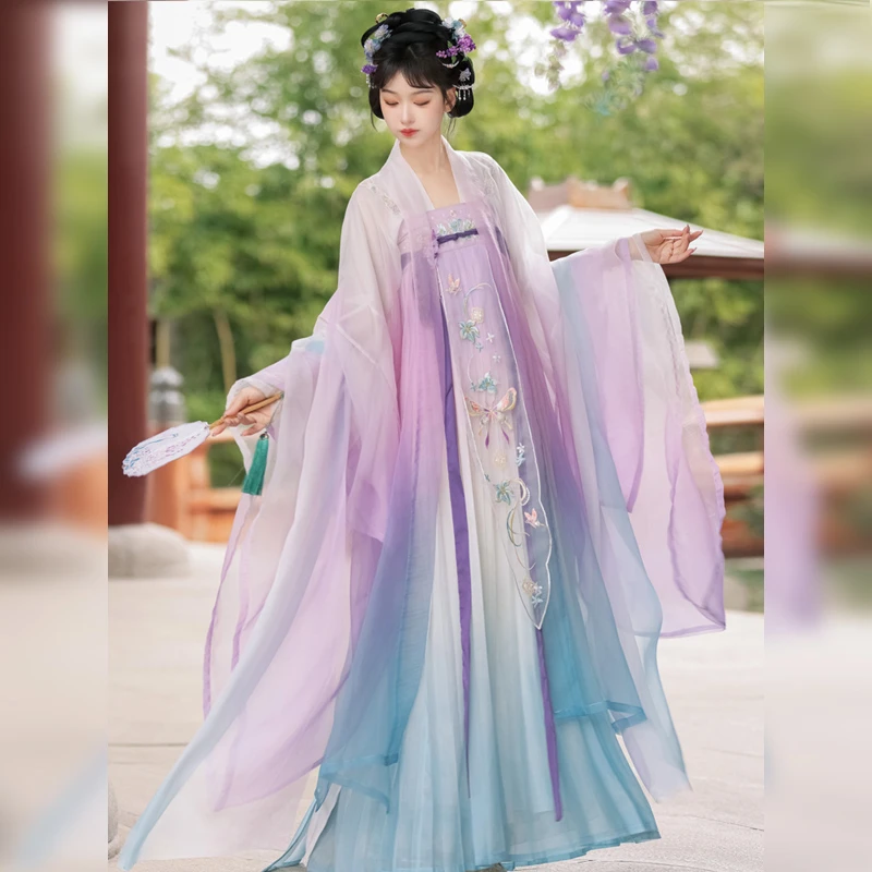 池秋记原创汉服【黛水烟】齐胸裙大袖衫汉服春夏日常古风飘逸套装