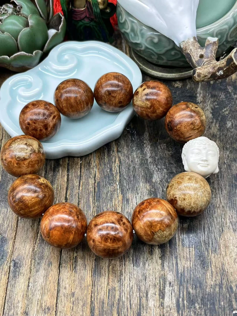 80986精品猛犸象牙搭配原创佛魔一念之间单圈手串