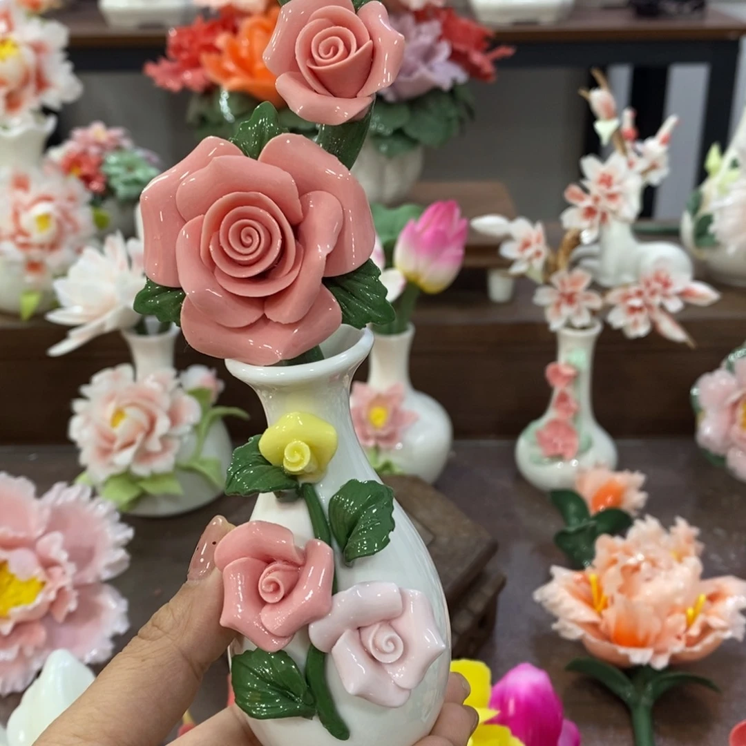 摆件陶瓷手工花摆件