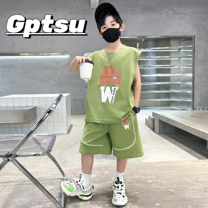 GPTSu男童背心套装儿童无袖速干篮球服2025新款中大童装运动帅气