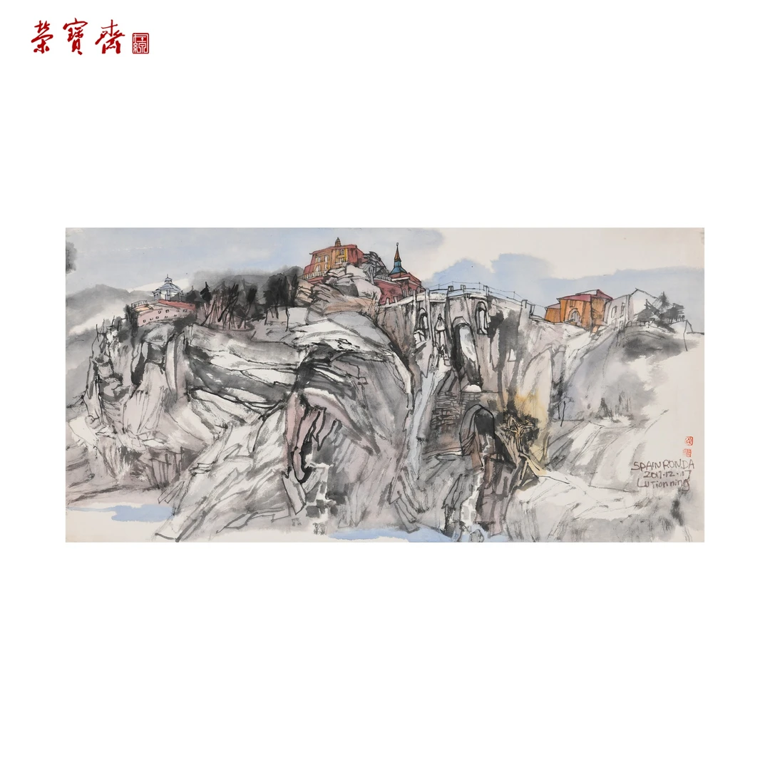 -29（F26348）《古堡》书画 卡纸 33×66cm