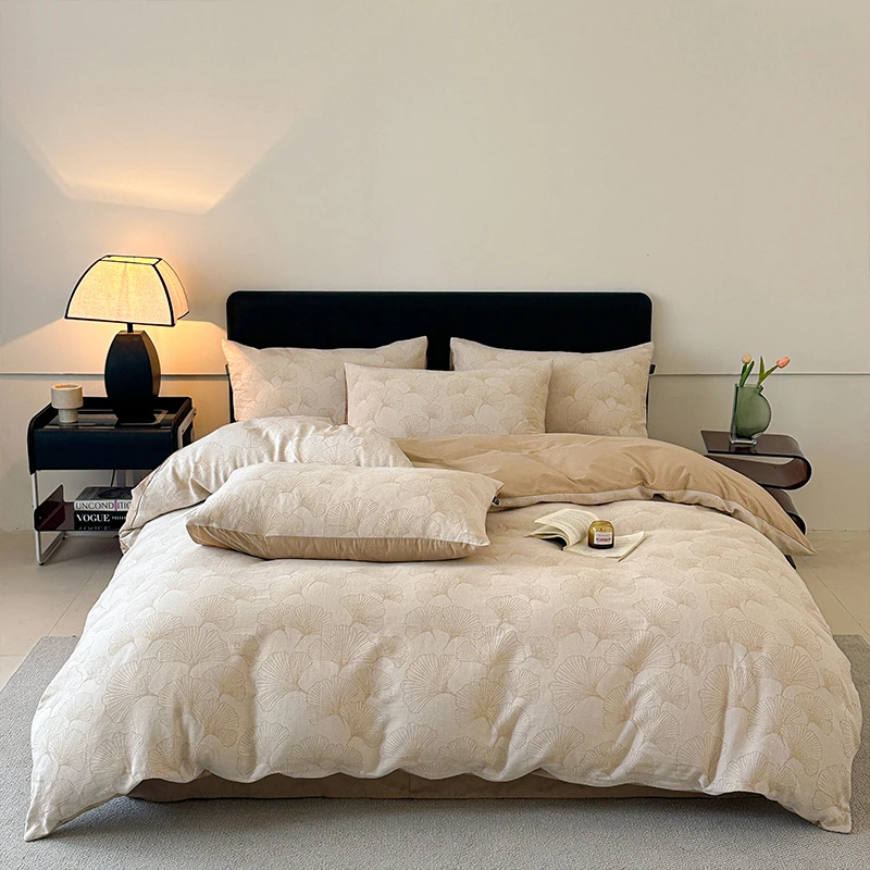 新款A类全棉色织水洗三层沙提花纯棉四件套学生风纯棉提花三件套