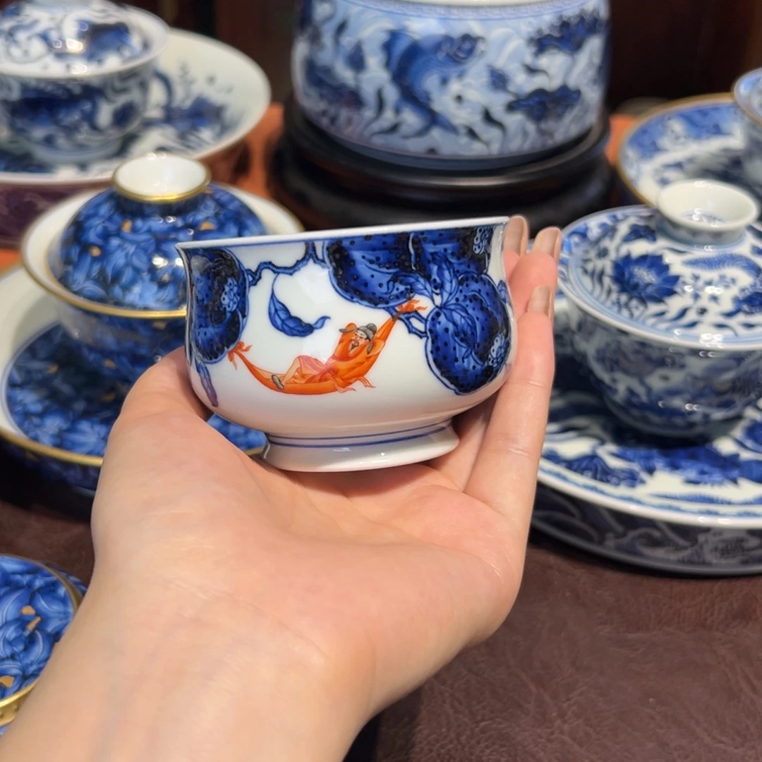 青花雯华堂手绘杯杯