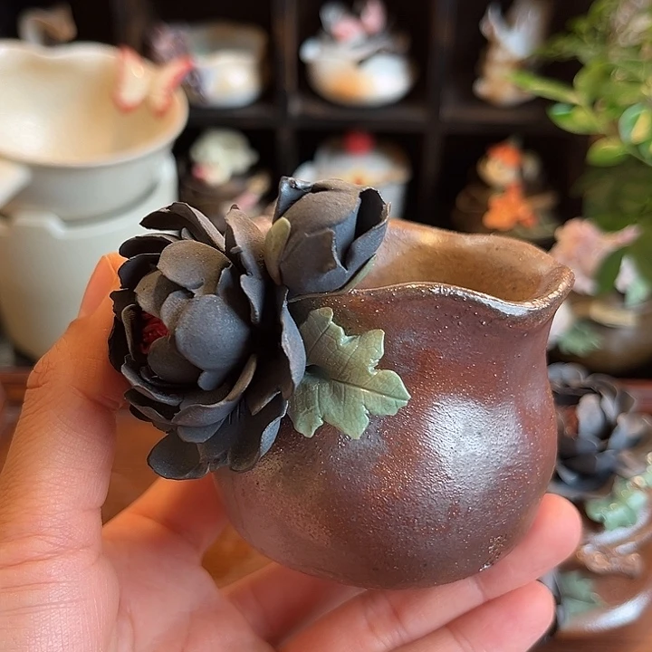千玺造物手作黑牡丹茶杯
